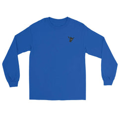 Product image of a long sleeve t-shirt in royal blue with a shaka logo on the front