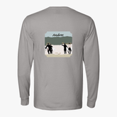 Garment-Dyed Long Sleeve t-shirt in concrete grey with surfers on the backside