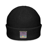 Black fisherman beanie with beach inspired embroidery