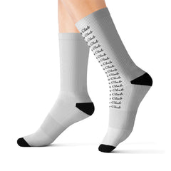 White socks with Sad Sunday Club written on them