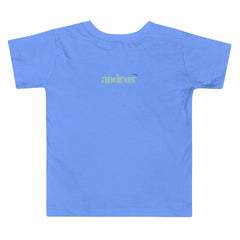 The backside of a toddler staple tee in heather columbia blue