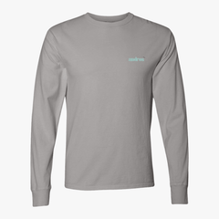 Front of the Stoked Garment-Dyed Long Sleeve T-Shirt in concrete grey