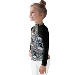 Kids Surfer Paradise Rash Guard: Mini Surfers & Palm Trees - Side view
