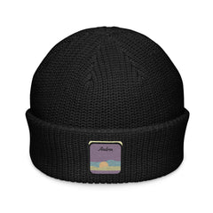 Black fisherman beanie with  beach inspired embroidery 
